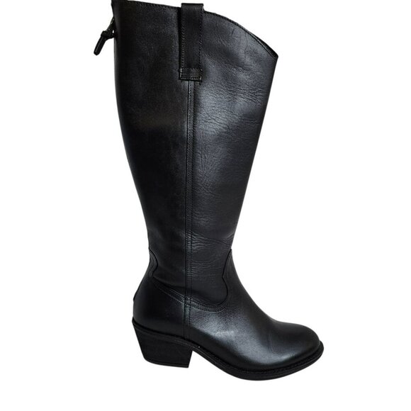Sofft Black Leather Knee High Boots 7M Zip Western Riding Floral Sole - Picture 1 of 10